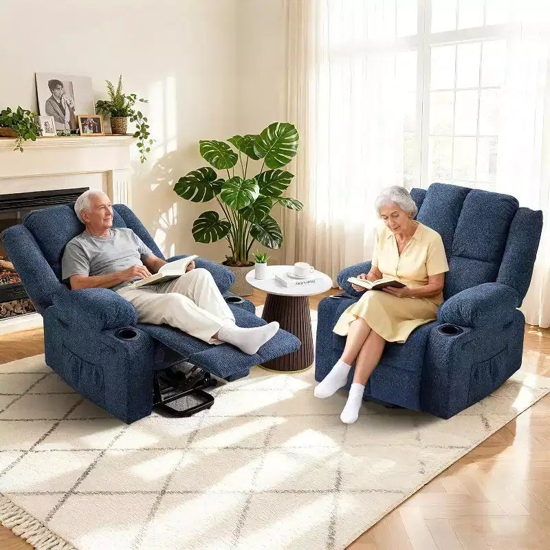 Recliner with Massage Oversized Lift Assist Chair, 155 Lay-Flat Recline, 2 Cup Holders, Linen Fabric for Elderly & Living Room Comfort