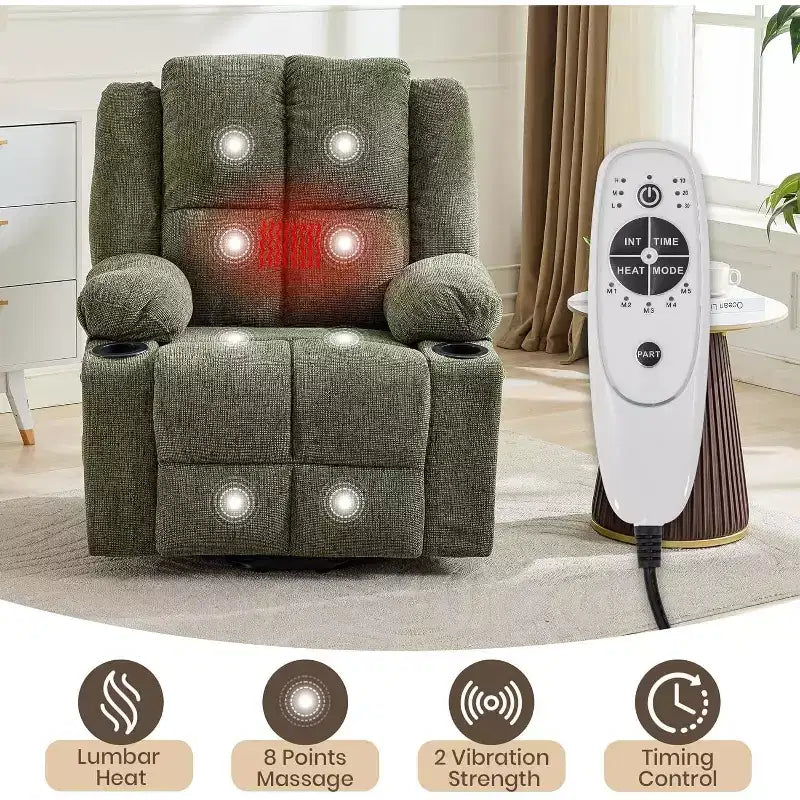 Recliner with Massage Oversized Lift Assist Chair, 155 Lay-Flat Recline, 2 Cup Holders, Linen Fabric for Elderly & Living Room Comfort