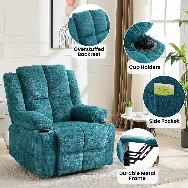 Recliner with Massage Oversized Lift Assist Chair, 155 Lay-Flat Recline, 2 Cup Holders, Linen Fabric for Elderly & Living Room Comfort