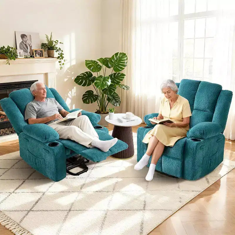Recliner with Massage Oversized Lift Assist Chair, 155 Lay-Flat Recline, 2 Cup Holders, Linen Fabric for Elderly & Living Room Comfort