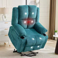 Recliner with Massage Oversized Lift Assist Chair, 155 Lay-Flat Recline, 2 Cup Holders, Linen Fabric for Elderly & Living Room Comfort