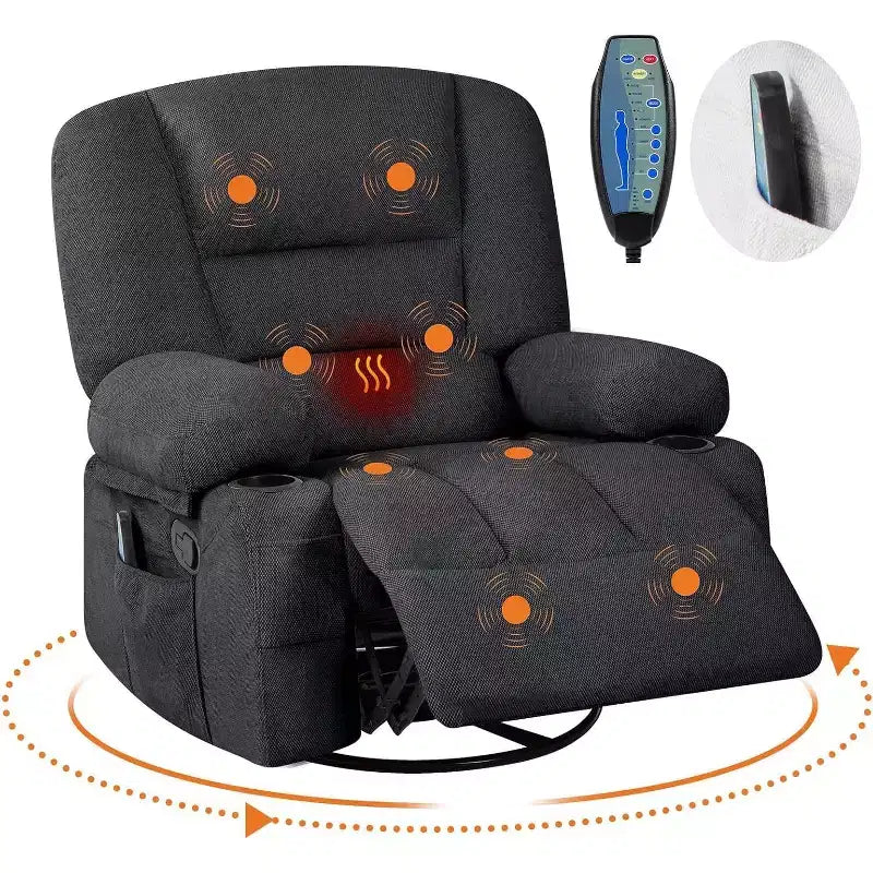 Recliner Chair for Adults with Massage & Heating, 360 Swivel Glider, Extra Wide Manual Recliner, Chenille Fabric Sofa Chair for Living Room