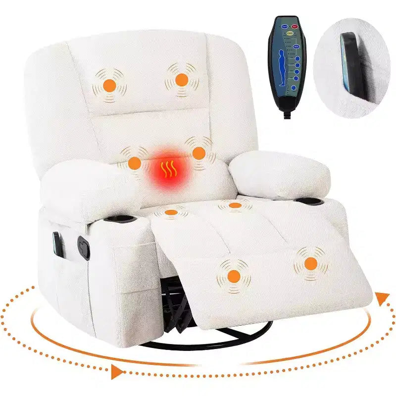 Recliner Chair for Adults with Massage & Heating, 360 Swivel Glider, Extra Wide Manual Recliner, Chenille Fabric Sofa Chair for Living Room