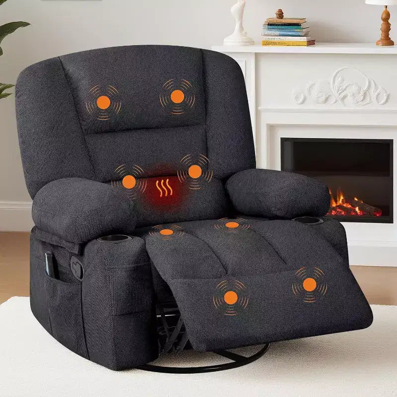 Recliner Chair for Adults with Massage & Heating, 360 Swivel Glider, Extra Wide Manual Recliner, Chenille Fabric Sofa Chair for Living Room