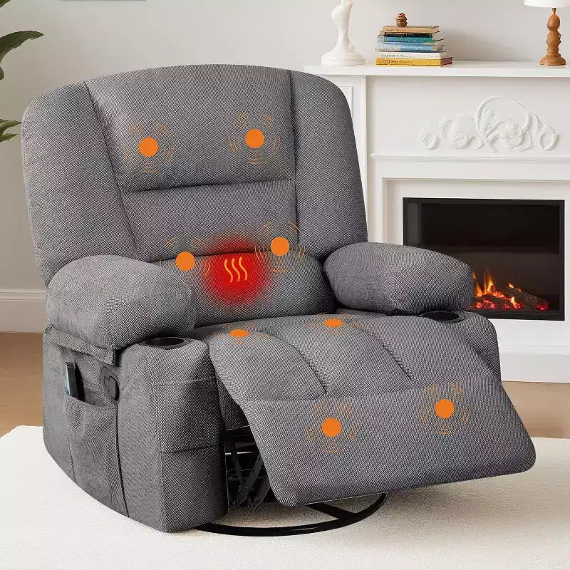 Recliner Chair for Adults with Massage & Heating, 360 Swivel Glider, Extra Wide Manual Recliner, Chenille Fabric Sofa Chair for Living Room