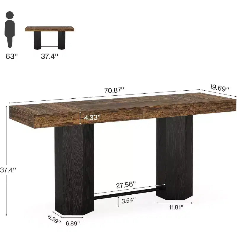 Lantine 70.9 Extra Long Bar Table, Industrial Counter Height Table, Rectangular Bar Height Tables for Kitchen, Dining Room, Pub