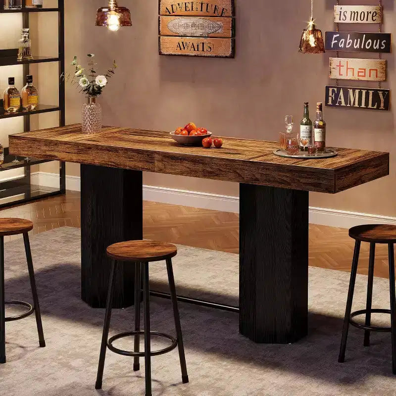 Lantine 70.9 Extra Long Bar Table, Industrial Counter Height Table, Rectangular Bar Height Tables for Kitchen, Dining Room, Pub