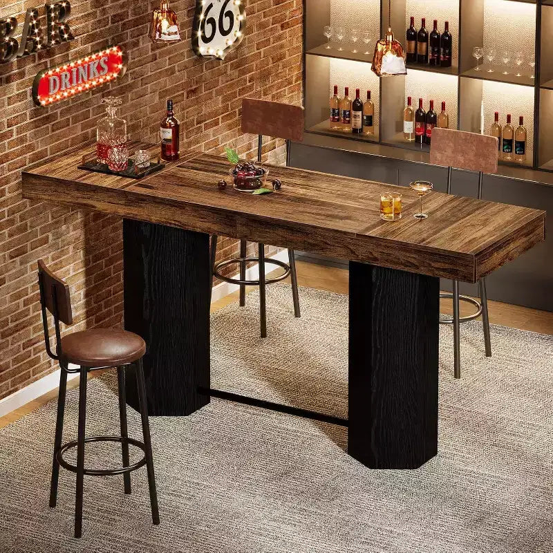 Lantine 70.9 Extra Long Bar Table, Industrial Counter Height Table, Rectangular Bar Height Tables for Kitchen, Dining Room, Pub