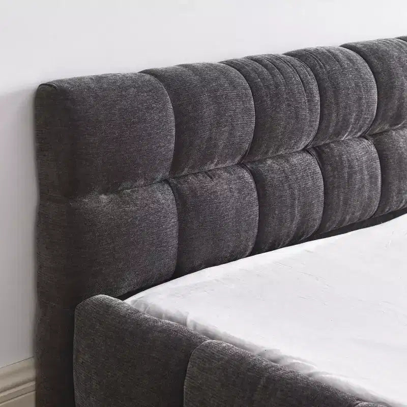 MAYEERTY Queen Size Upholstered Bed Frame with Headboard Solid Frame Chenille Fabric Dark Gray