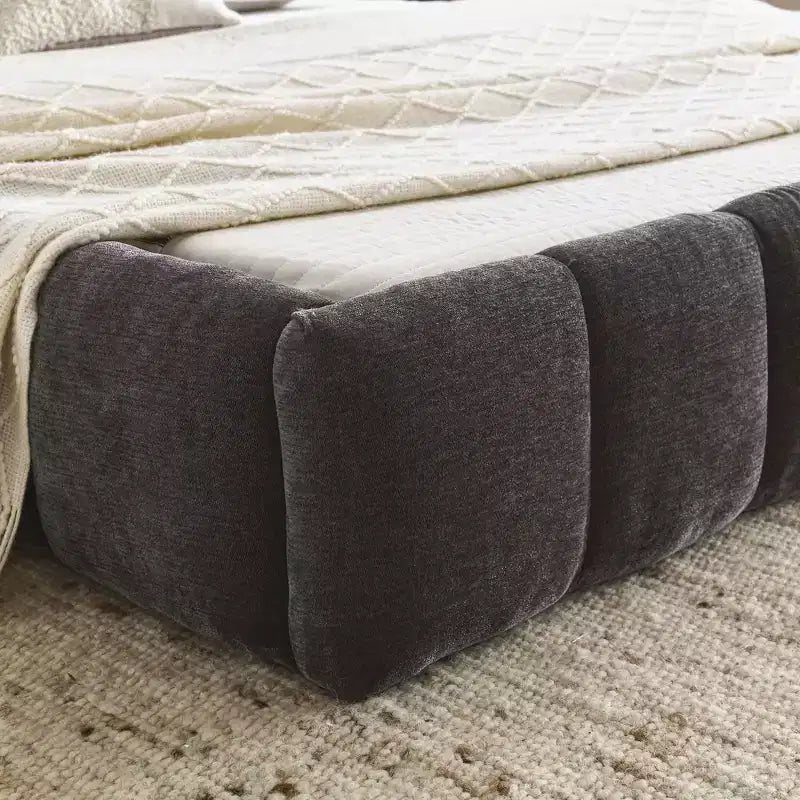 MAYEERTY Queen Size Upholstered Bed Frame with Headboard Solid Frame Chenille Fabric Dark Gray