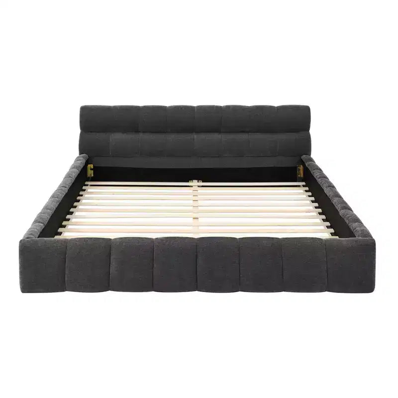 MAYEERTY Queen Size Upholstered Bed Frame with Headboard Solid Frame Chenille Fabric Dark Gray