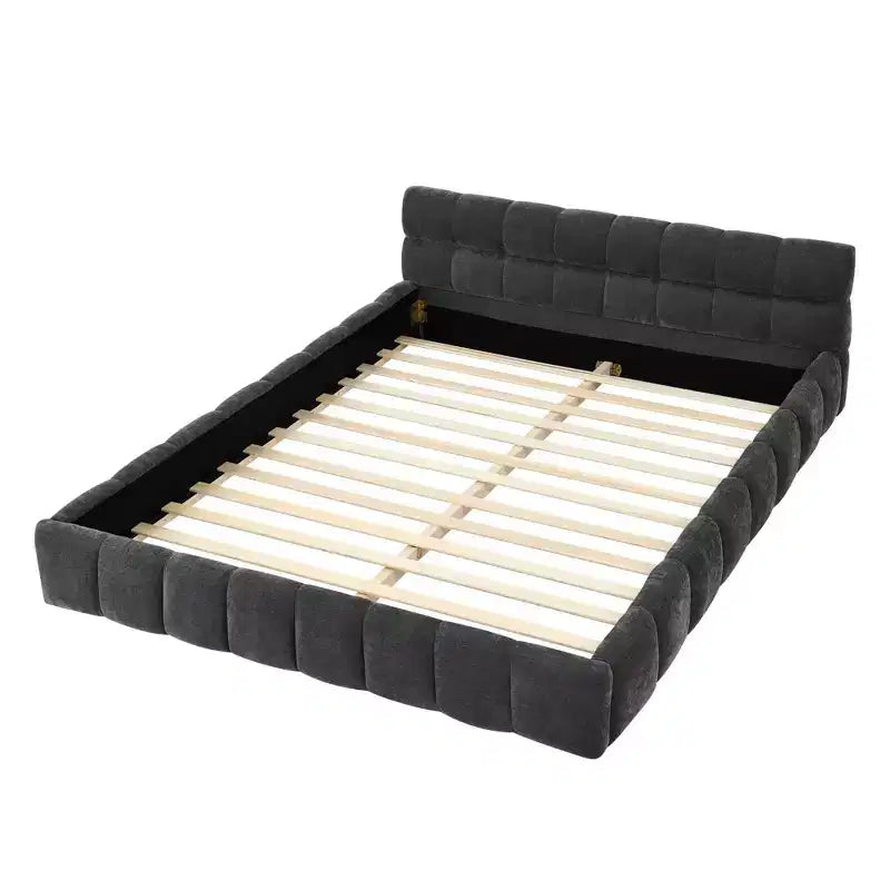 MAYEERTY Queen Size Upholstered Bed Frame with Headboard Solid Frame Chenille Fabric Dark Gray