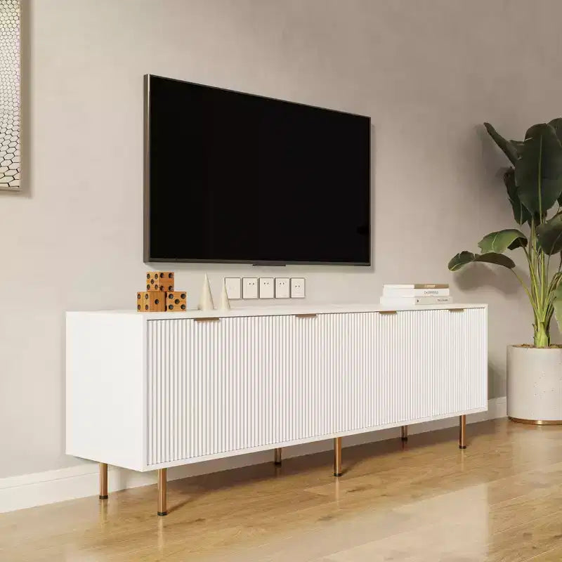 JVNOXK 70.86-inch Modern Warm White TV Stand, fits 80-inch TVs, four drawers for convenient storage, suitable for living rooms and bedrooms