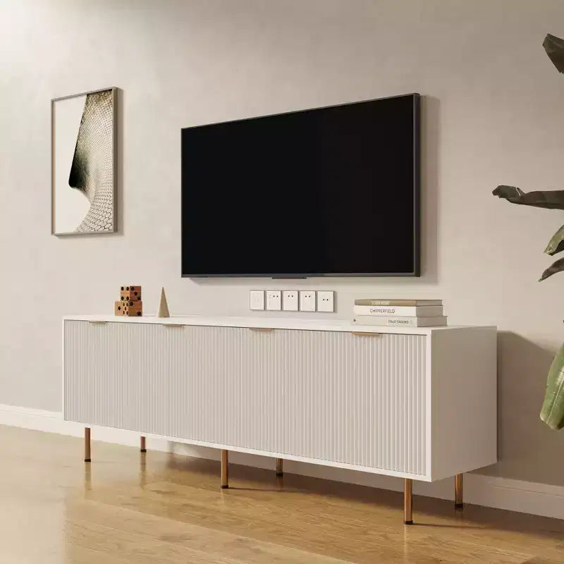 JVNOXK 70.86-inch Modern Warm White TV Stand, fits 80-inch TVs, four drawers for convenient storage, suitable for living rooms and bedrooms