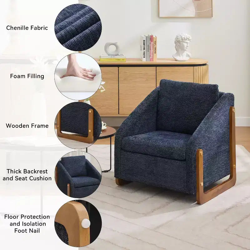 TUYOHW Modern Accent Chair with Chenille Cushioned Seat & Backrest Single Sofa with Wooden Side Frame Accent Chairs for Living Room, Bedroom