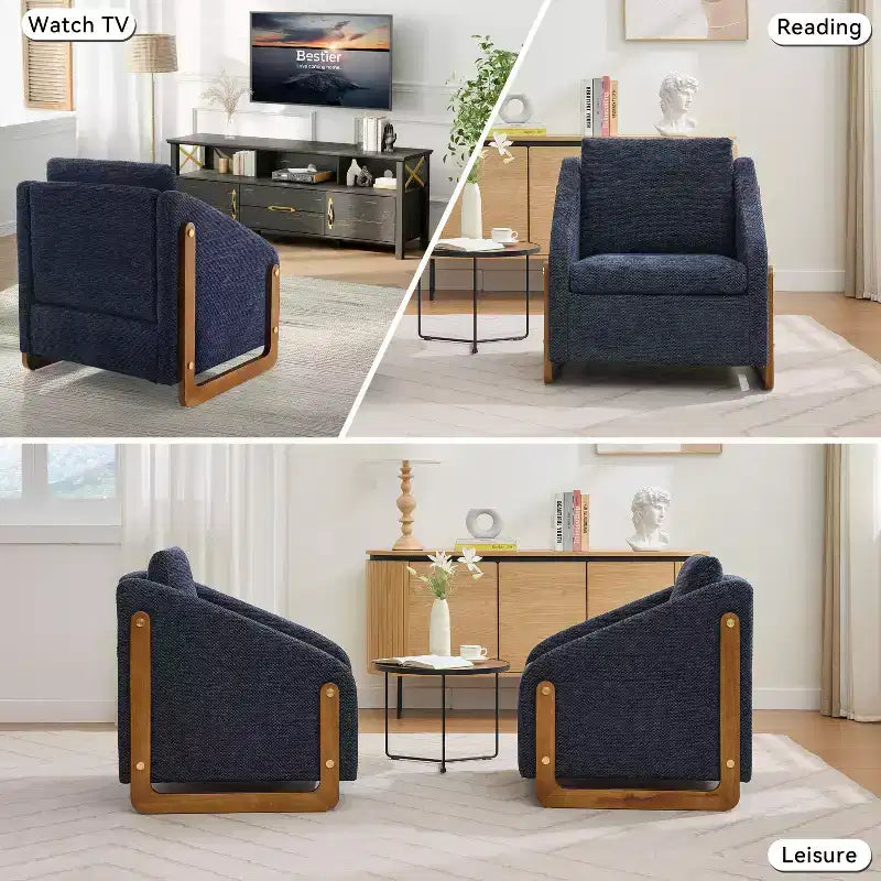 TUYOHW Modern Accent Chair with Chenille Cushioned Seat & Backrest Single Sofa with Wooden Side Frame Accent Chairs for Living Room, Bedroom