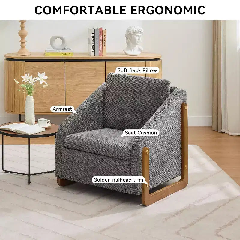 TUYOHW Modern Accent Chair with Chenille Cushioned Seat & Backrest Single Sofa with Wooden Side Frame Accent Chairs for Living Room, Bedroom