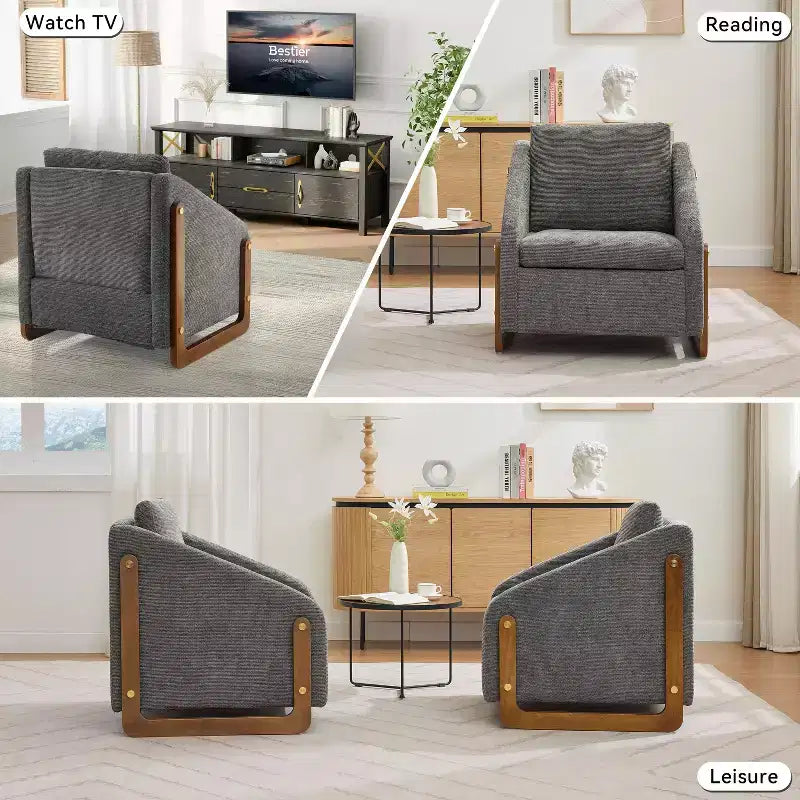TUYOHW Modern Accent Chair with Chenille Cushioned Seat & Backrest Single Sofa with Wooden Side Frame Accent Chairs for Living Room, Bedroom