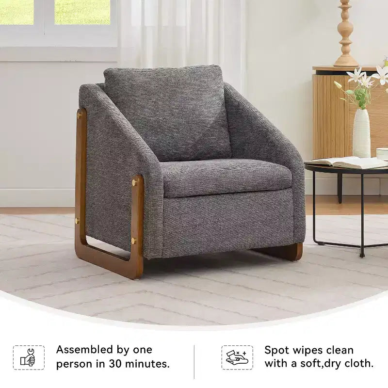 TUYOHW Modern Accent Chair with Chenille Cushioned Seat & Backrest Single Sofa with Wooden Side Frame Accent Chairs for Living Room, Bedroom