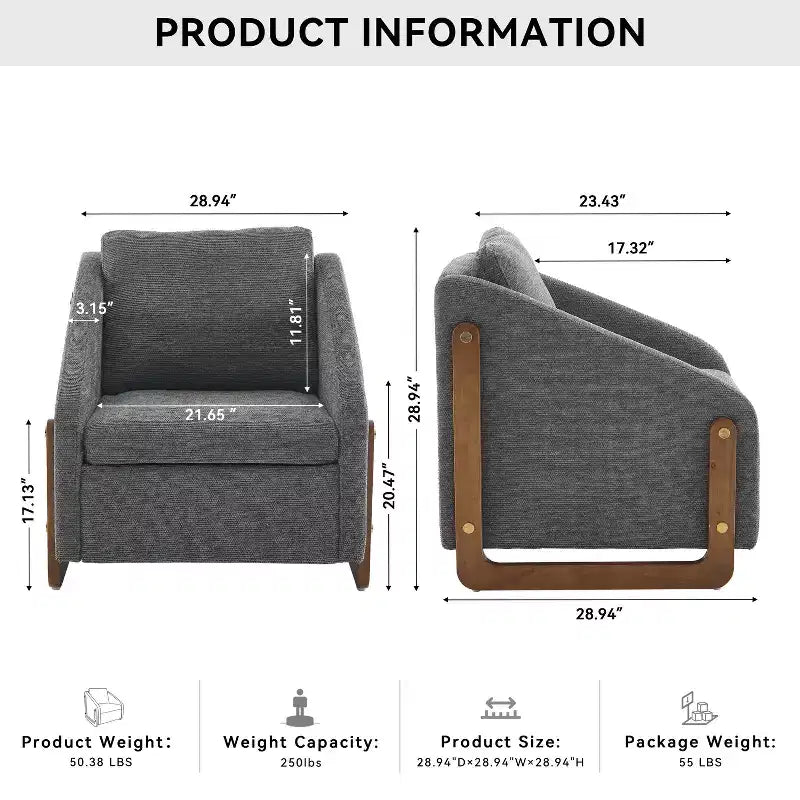 TUYOHW Modern Accent Chair with Chenille Cushioned Seat & Backrest Single Sofa with Wooden Side Frame Accent Chairs for Living Room, Bedroom