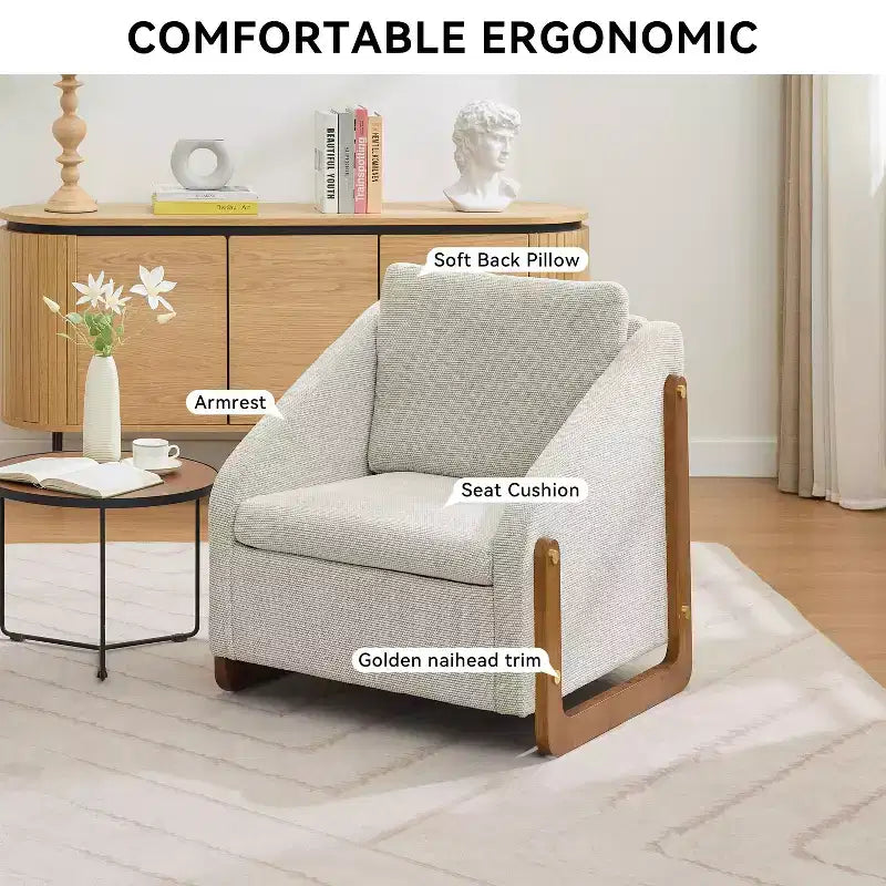 TUYOHW Modern Accent Chair with Chenille Cushioned Seat & Backrest Single Sofa with Wooden Side Frame Accent Chairs for Living Room, Bedroom