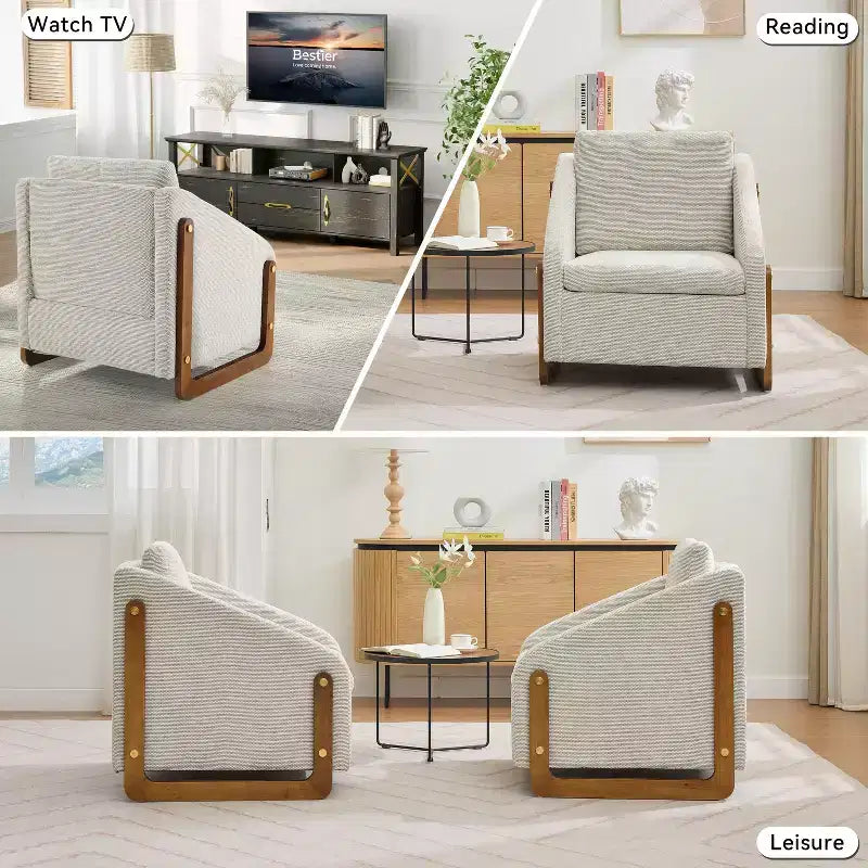 TUYOHW Modern Accent Chair with Chenille Cushioned Seat & Backrest Single Sofa with Wooden Side Frame Accent Chairs for Living Room, Bedroom