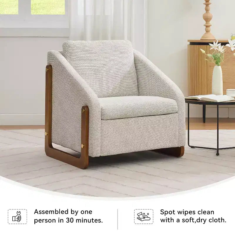 TUYOHW Modern Accent Chair with Chenille Cushioned Seat & Backrest Single Sofa with Wooden Side Frame Accent Chairs for Living Room, Bedroom
