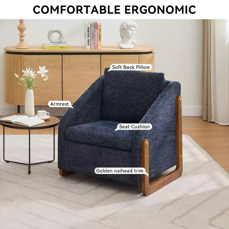 TUYOHW Modern Accent Chair with Chenille Cushioned Seat & Backrest Single Sofa with Wooden Side Frame Accent Chairs for Living Room, Bedroom