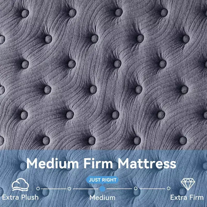 Sailvan Mattress in a Box, 12 inch Mattress Cooling Gel Infused Memory Foam and Pocket Spring Hybrid Mattress with Medium Firm, Gray