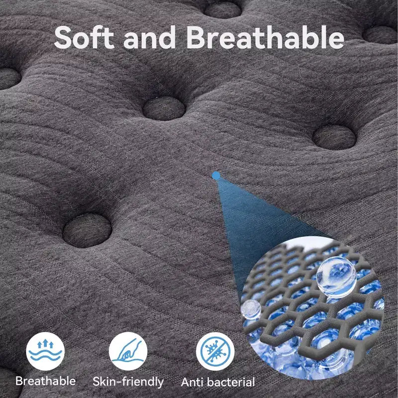 Sailvan Mattress in a Box, 12 inch Mattress Cooling Gel Infused Memory Foam and Pocket Spring Hybrid Mattress with Medium Firm, Gray
