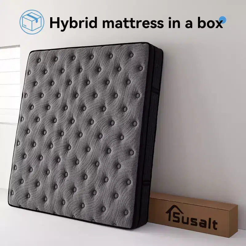 Sailvan Mattress in a Box, 12 inch Mattress Cooling Gel Infused Memory Foam and Pocket Spring Hybrid Mattress with Medium Firm, Gray