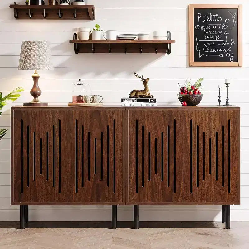 Lantine Vintage Storage Cabinet Set of 2, 59 Walnut Farmhouse Sideboard Buffet with Doors, Adjustable Shelves, ideal for Kitchen, Hallway.