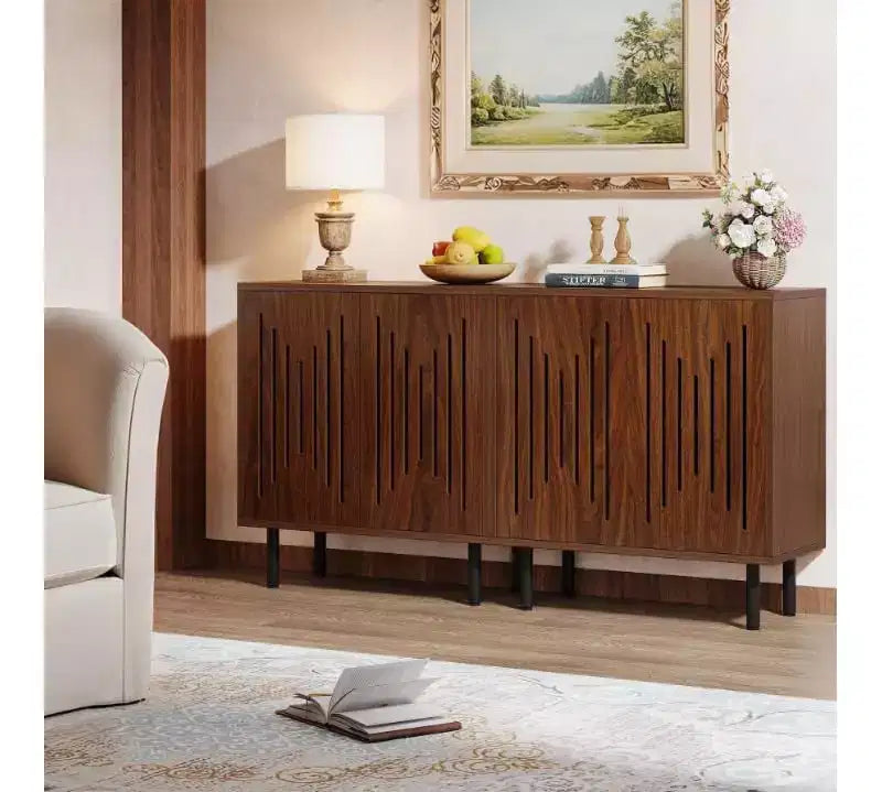 Lantine Vintage Storage Cabinet Set of 2, 59 Walnut Farmhouse Sideboard Buffet with Doors, Adjustable Shelves, ideal for Kitchen, Hallway.