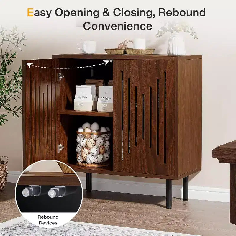 Lantine Vintage Storage Cabinet Set of 2, 59 Walnut Farmhouse Sideboard Buffet with Doors, Adjustable Shelves, ideal for Kitchen, Hallway.