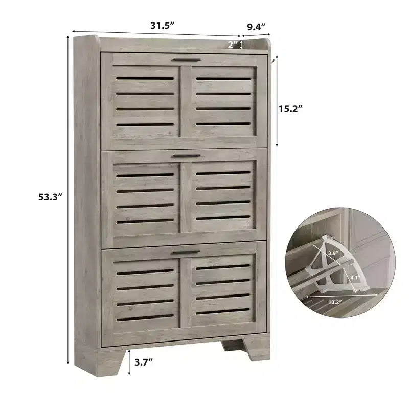 3-Flip Drawer Farmhouse Shoe Cabinet Hidden Slim Freestanding Shoe Organizer Space-Saving Storage Rack for Entryway Small Spaces