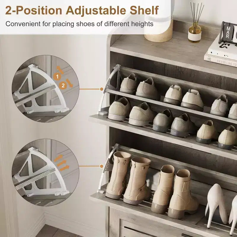 3-Flip Drawer Farmhouse Shoe Cabinet Hidden Slim Freestanding Shoe Organizer Space-Saving Storage Rack for Entryway Small Spaces