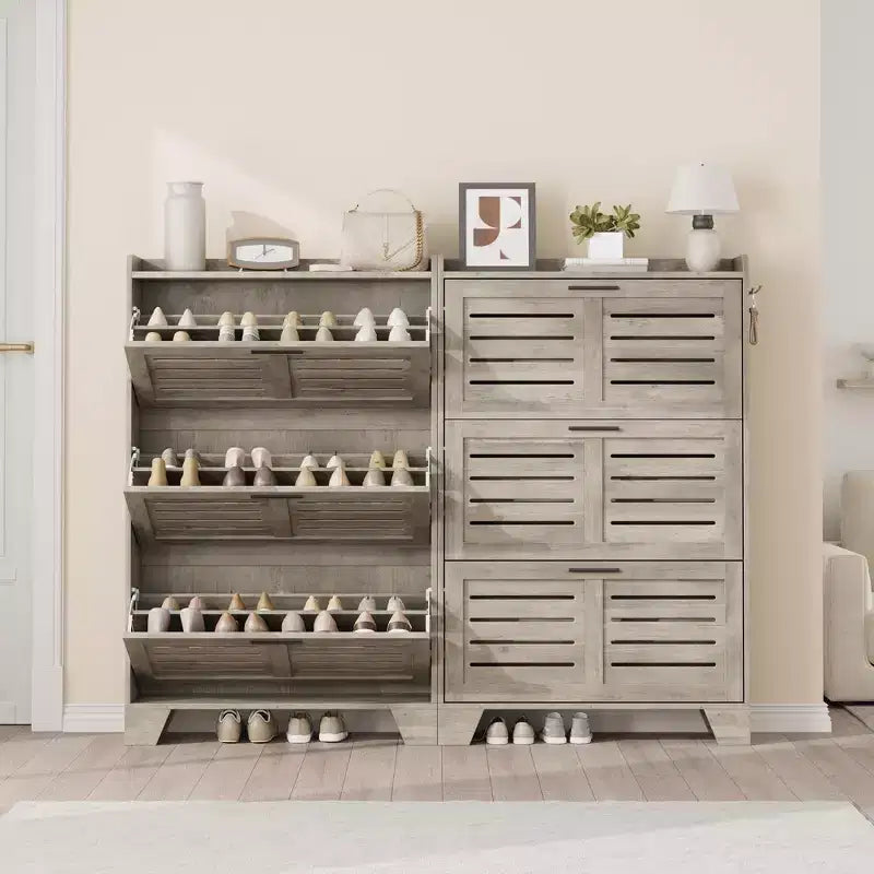 3-Flip Drawer Farmhouse Shoe Cabinet Hidden Slim Freestanding Shoe Organizer Space-Saving Storage Rack for Entryway Small Spaces