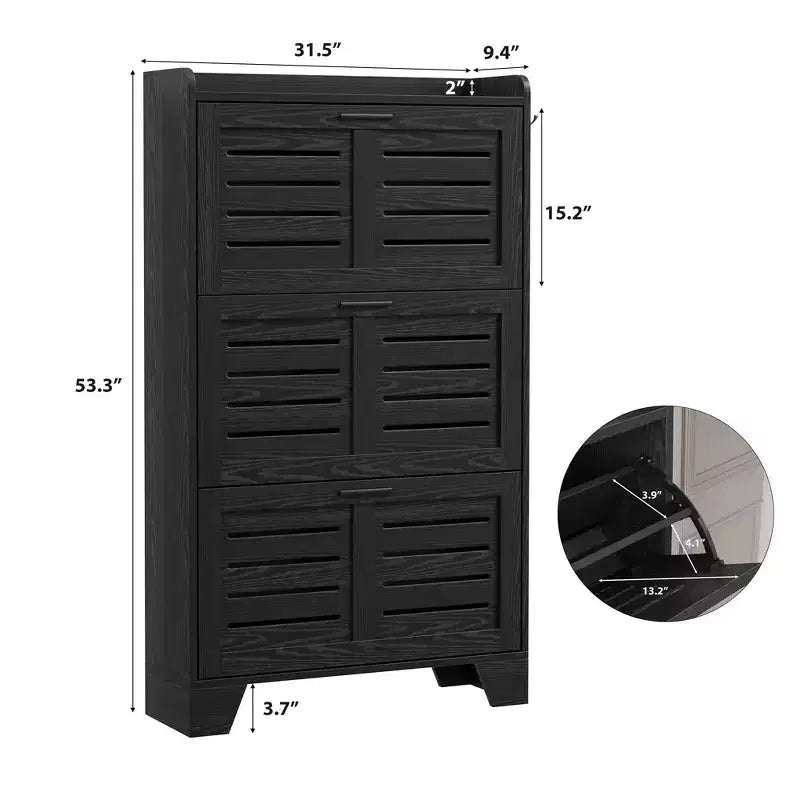 3-Flip Drawer Farmhouse Shoe Cabinet Hidden Slim Freestanding Shoe Organizer Space-Saving Storage Rack for Entryway Small Spaces