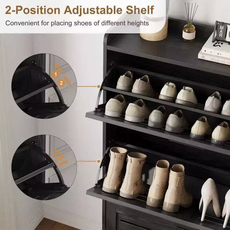 3-Flip Drawer Farmhouse Shoe Cabinet Hidden Slim Freestanding Shoe Organizer Space-Saving Storage Rack for Entryway Small Spaces