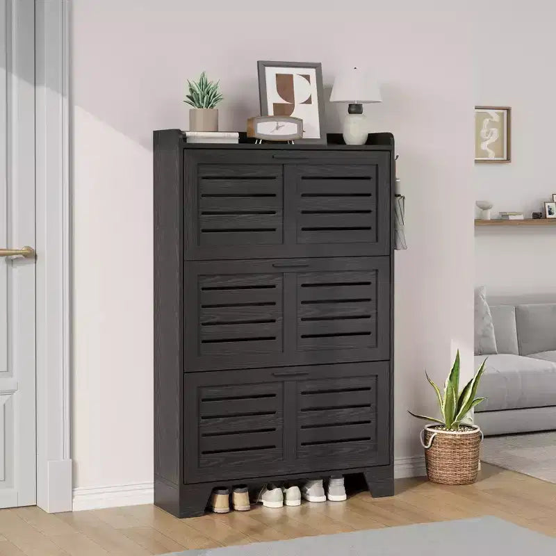 3-Flip Drawer Farmhouse Shoe Cabinet Hidden Slim Freestanding Shoe Organizer Space-Saving Storage Rack for Entryway Small Spaces