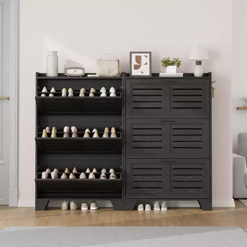 3-Flip Drawer Farmhouse Shoe Cabinet Hidden Slim Freestanding Shoe Organizer Space-Saving Storage Rack for Entryway Small Spaces