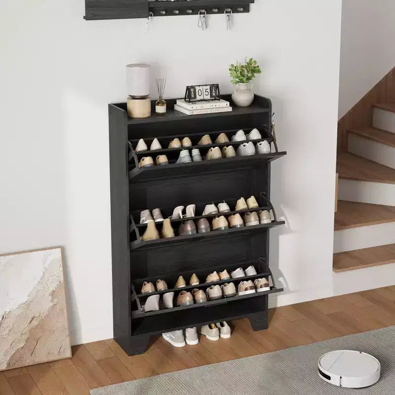 3-Flip Drawer Farmhouse Shoe Cabinet Hidden Slim Freestanding Shoe Organizer Space-Saving Storage Rack for Entryway Small Spaces