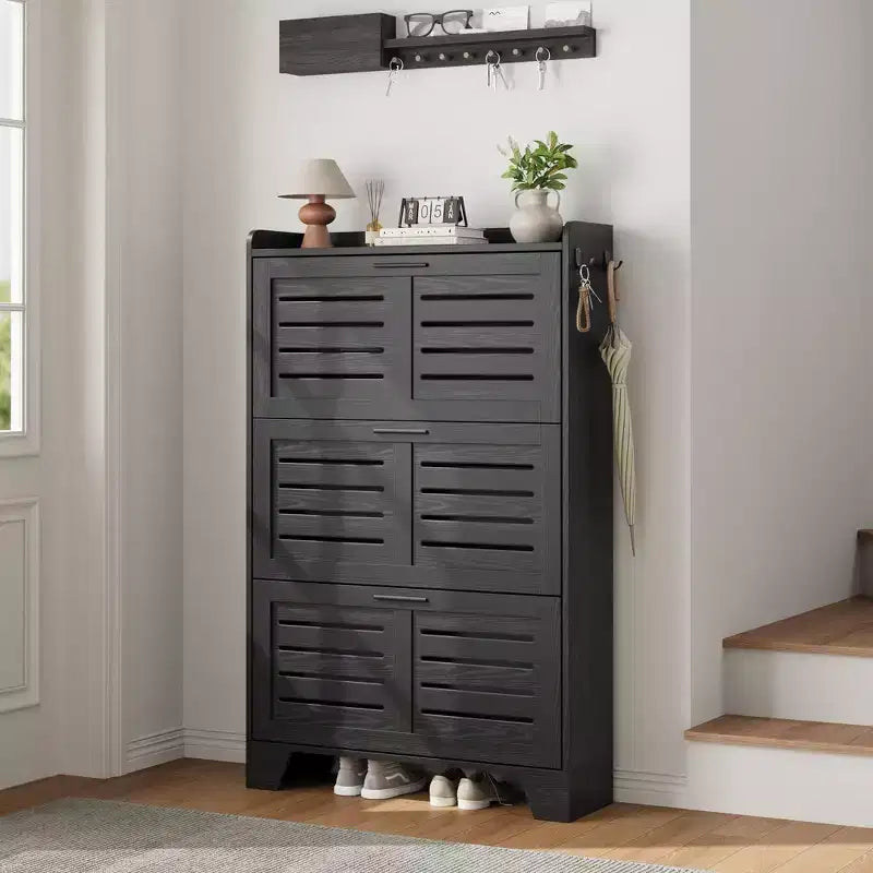 3-Flip Drawer Farmhouse Shoe Cabinet Hidden Slim Freestanding Shoe Organizer Space-Saving Storage Rack for Entryway Small Spaces