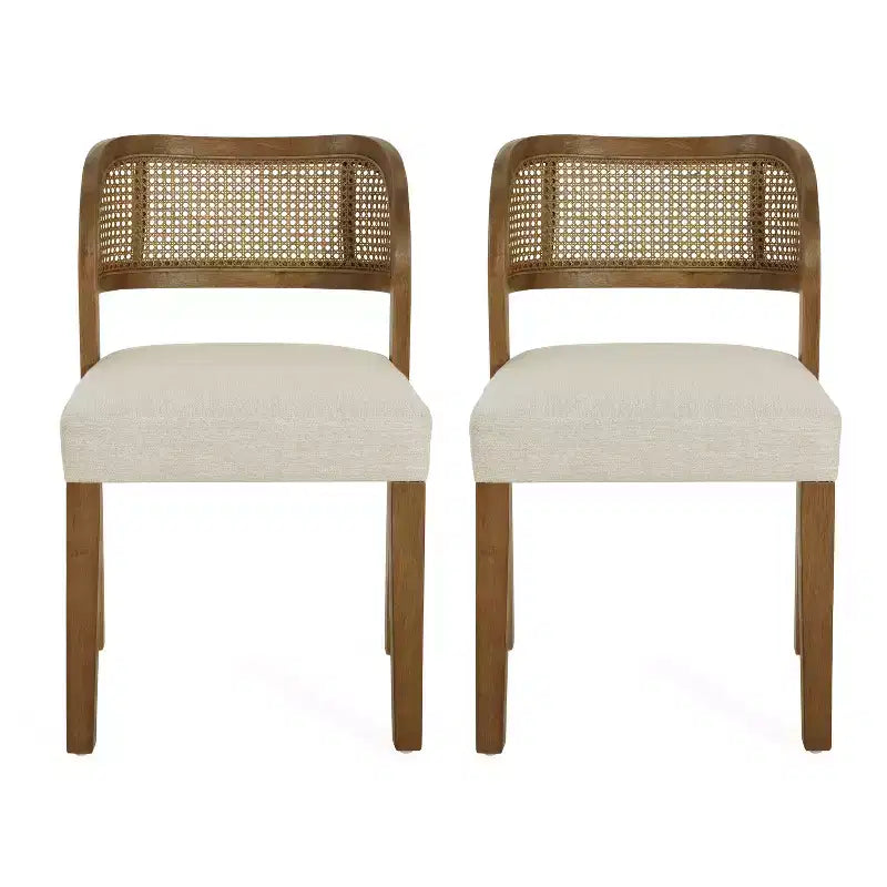 Christopher Knight Home Meera Farmhouse Rubberwood Upholstered Dining Chairs with Curved Natural Rattan Cane Back (Set of 2)