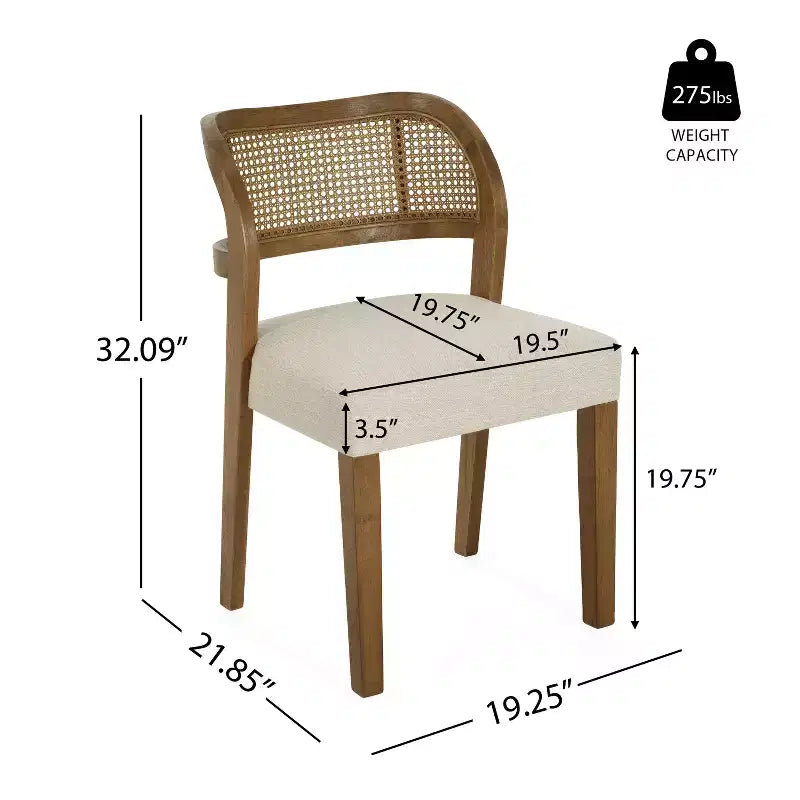 Christopher Knight Home Meera Farmhouse Rubberwood Upholstered Dining Chairs with Curved Natural Rattan Cane Back (Set of 2)