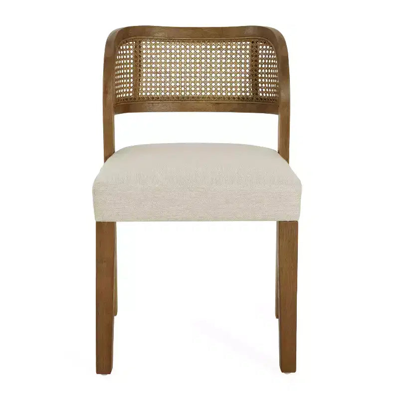 Christopher Knight Home Meera Farmhouse Rubberwood Upholstered Dining Chairs with Curved Natural Rattan Cane Back (Set of 2)