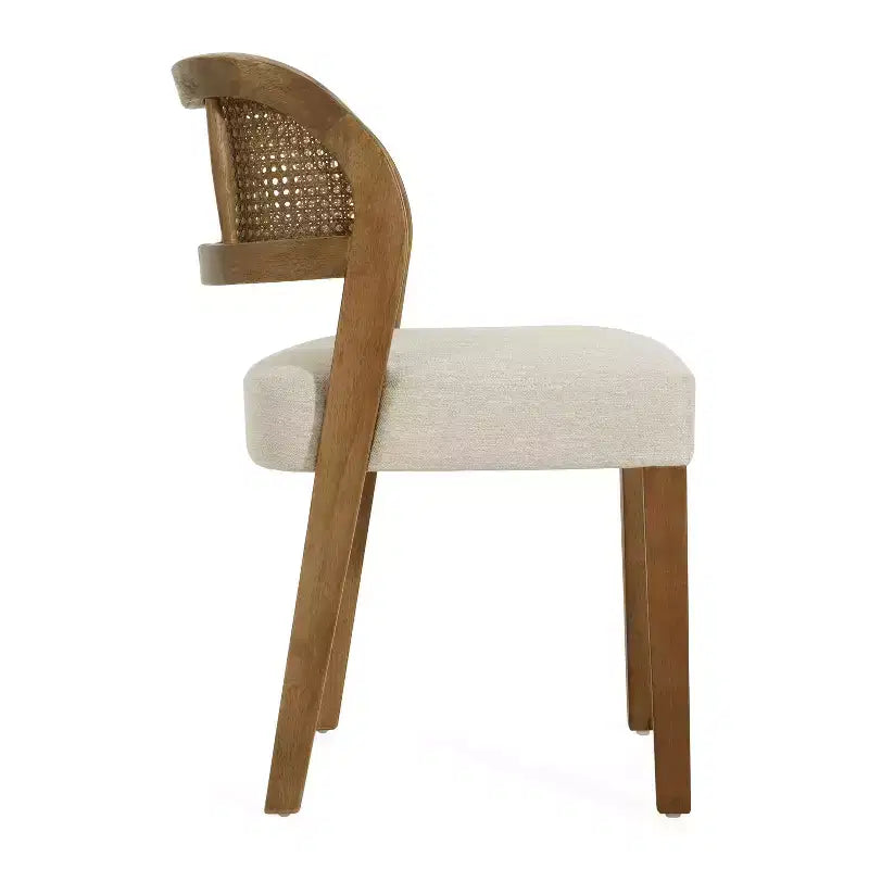 Christopher Knight Home Meera Farmhouse Rubberwood Upholstered Dining Chairs with Curved Natural Rattan Cane Back (Set of 2)