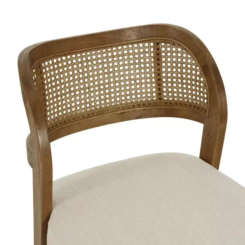 Christopher Knight Home Meera Farmhouse Rubberwood Upholstered Dining Chairs with Curved Natural Rattan Cane Back (Set of 2)