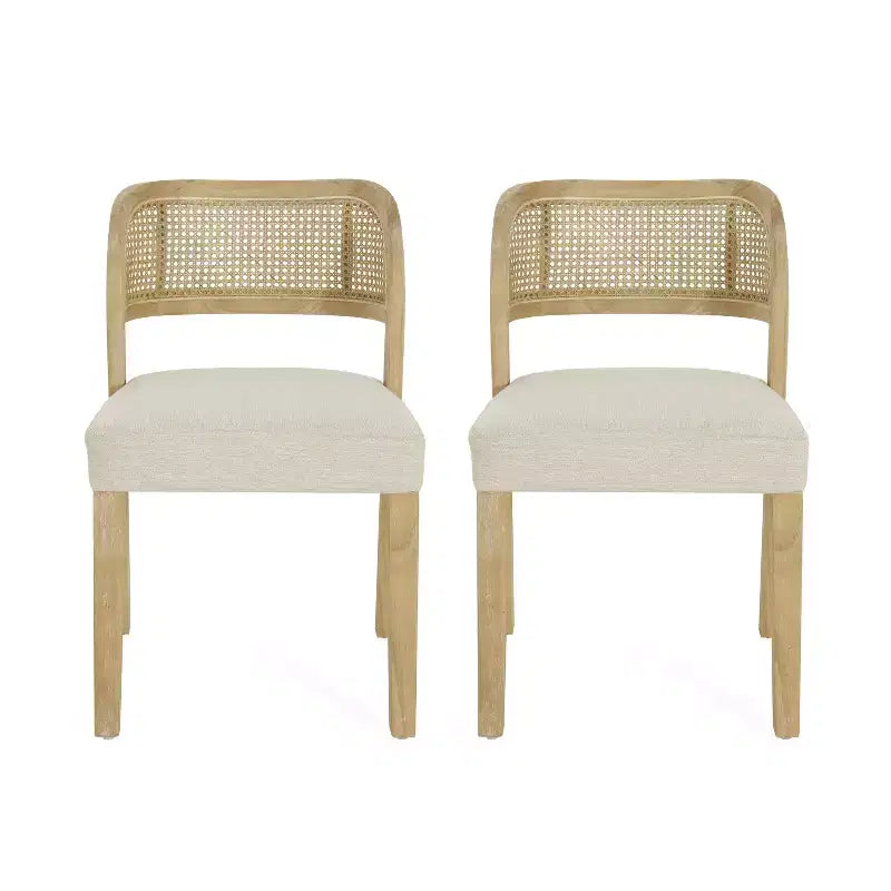 Christopher Knight Home Meera Farmhouse Rubberwood Upholstered Dining Chairs with Curved Natural Rattan Cane Back (Set of 2)