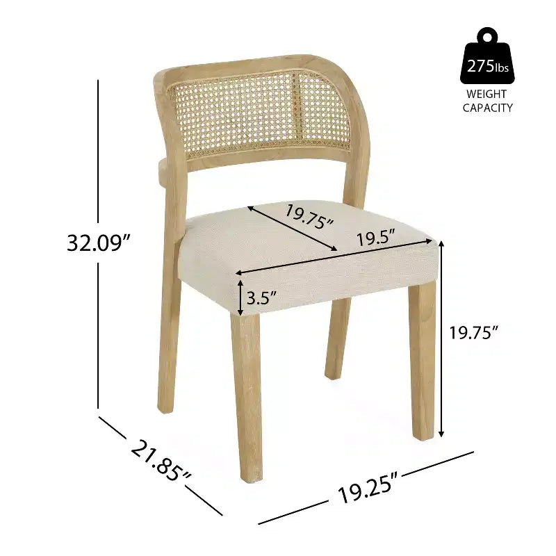 Christopher Knight Home Meera Farmhouse Rubberwood Upholstered Dining Chairs with Curved Natural Rattan Cane Back (Set of 2)